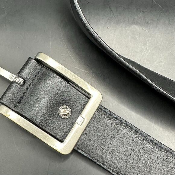 Mens Belt size 43 Black Leather Silver Square Buckle 49 Inches Length - Picture 6 of 10